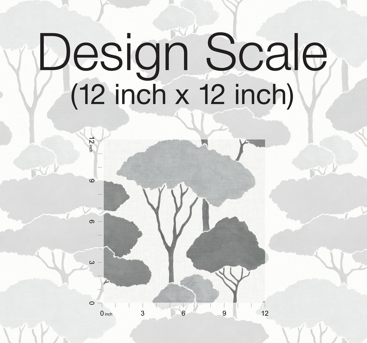 Umbrella Pines Grey Peel & Stick Wallpaper with Whimsical Botanical Trees Pattern - York RMK12062WP