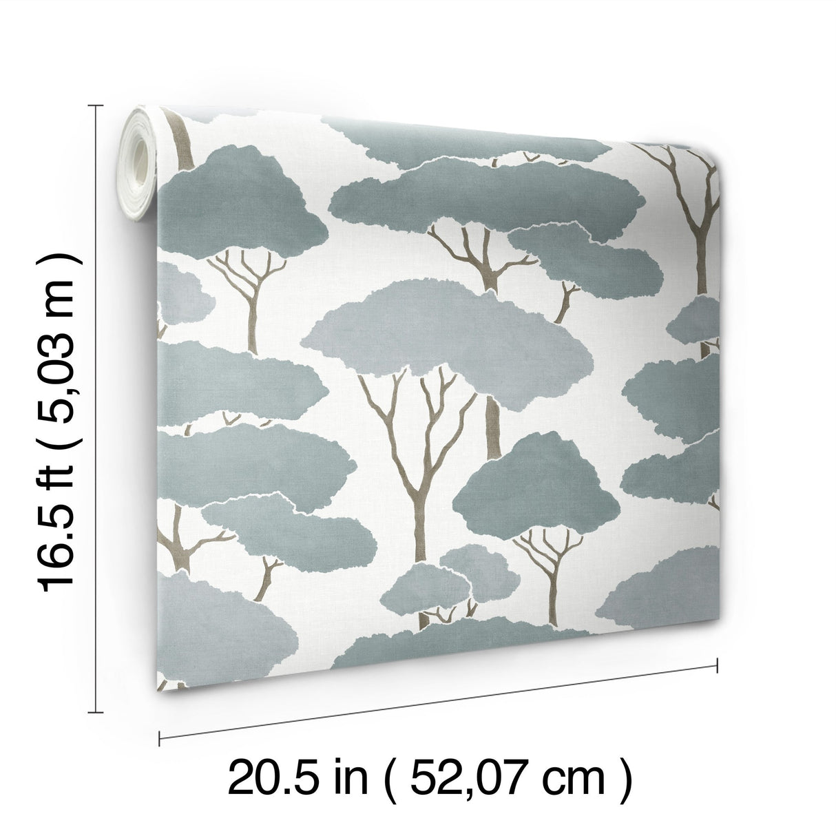 Umbrella Pines Blue Peel & Stick Wallpaper with Whimsical Botanical Trees Pattern - York RMK12063WP