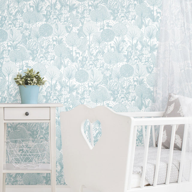 Forest Friends Green Peel & Stick Wallpaper with Kids Nature Novelty Pattern - York RMK12074RL