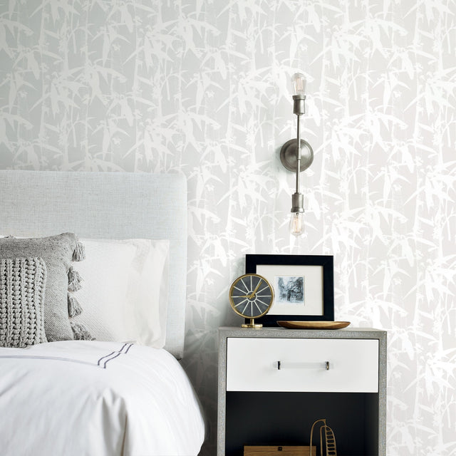 Modern Bamboo Grey Peel & Stick Wallpaper with Nature Bamboo Motif, Transitional Style - York RMK12077WP