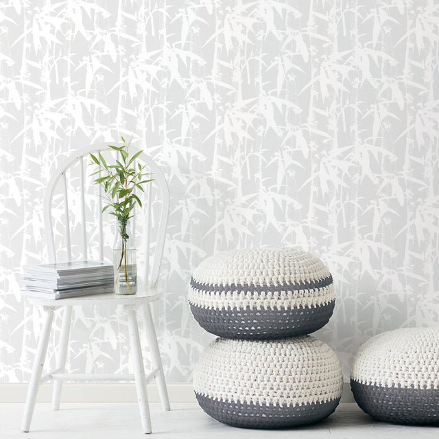 Modern Bamboo Grey Peel & Stick Wallpaper with Nature Bamboo Motif, Transitional Style - York RMK12077WP