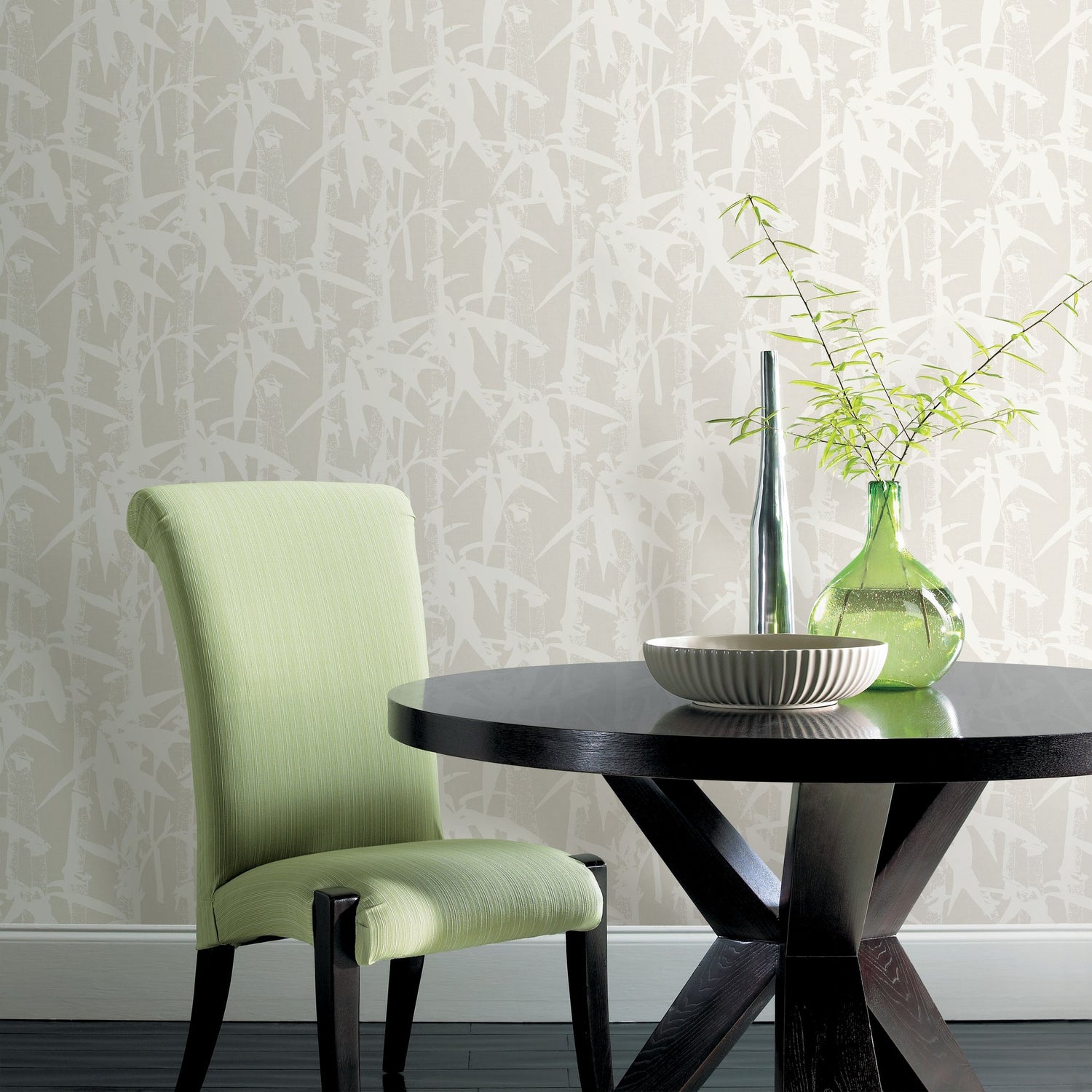 Modern Bamboo White Peel & Stick Wallpaper in Bamboo Nature Pattern, Transitional Style - York RMK12078WP