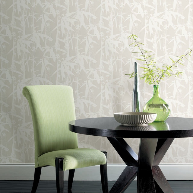 Modern Bamboo White Peel & Stick Wallpaper in Bamboo Nature Pattern, Transitional Style - York RMK12078WP