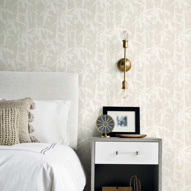 Modern Bamboo White Peel & Stick Wallpaper in Bamboo Nature Pattern, Transitional Style - York RMK12078WP