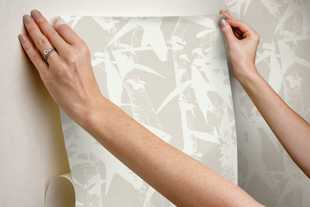 Modern Bamboo White Peel & Stick Wallpaper in Bamboo Nature Pattern, Transitional Style - York RMK12078WP