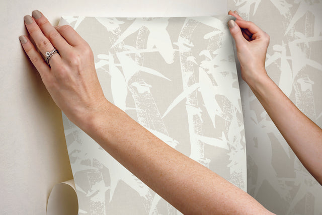 Modern Bamboo White Peel & Stick Wallpaper in Bamboo Nature Pattern, Transitional Style - York RMK12078WP