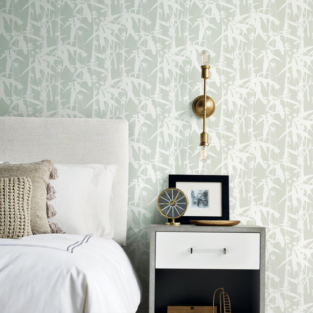 Modern Bamboo Green Peel & Stick Wallpaper with Nature Bamboo Motif, Transitional Style - York RMK12079WP