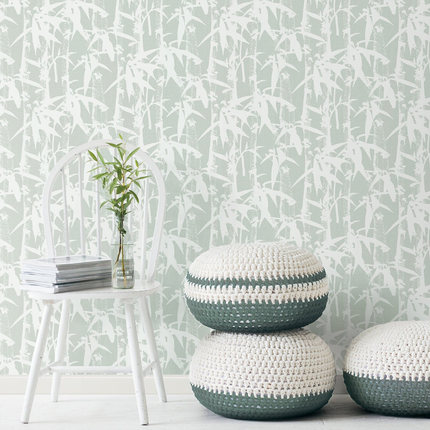 Modern Bamboo Green Peel & Stick Wallpaper with Nature Bamboo Motif, Transitional Style - York RMK12079WP