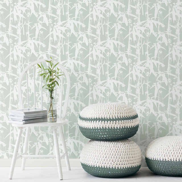 Modern Bamboo Green Peel & Stick Wallpaper with Nature Bamboo Motif, Transitional Style - York RMK12079WP