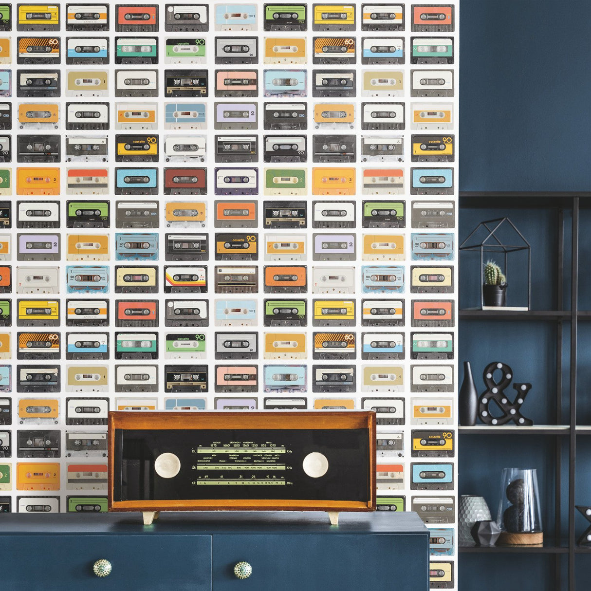 Retro Cassettes Multicolor Peel & Stick Wallpaper with Novelty Retro Pattern - York RMK12080RL
