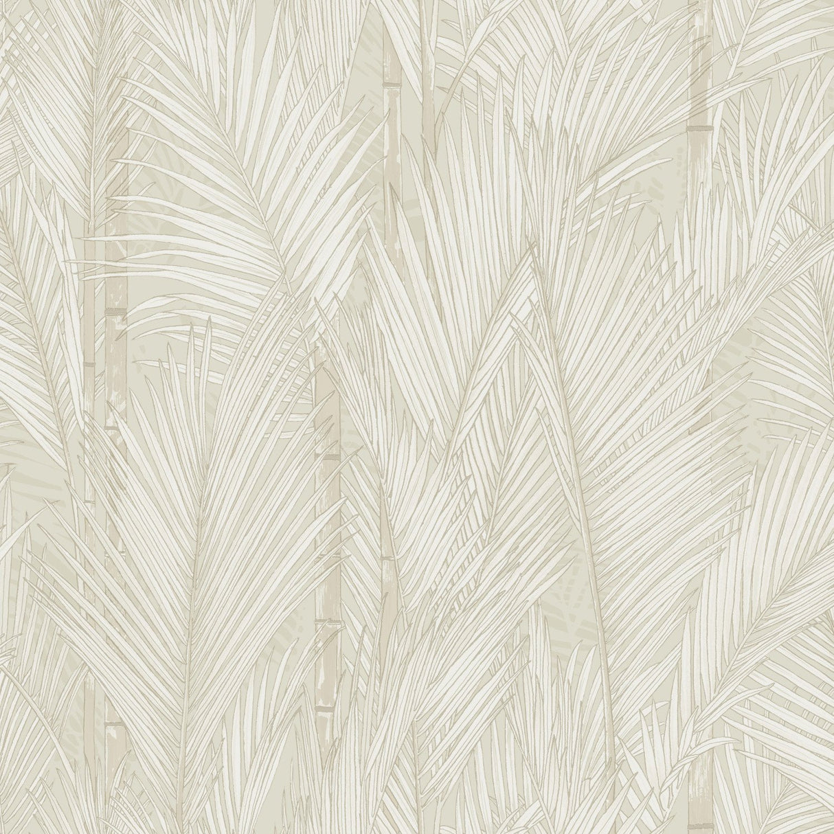 Swaying Fronds Taupe Peel & Stick Wallpaper with Pearl Tropical Botanical Leaf Pattern - York RMK12103WP