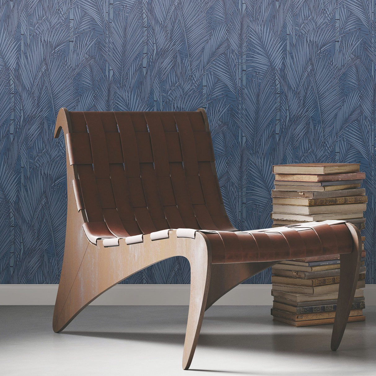 Swaying Fronds Navy Peel & Stick Wallpaper with Pearl Leaf Pattern, Tropical Botanical Style - York RMK12104WP