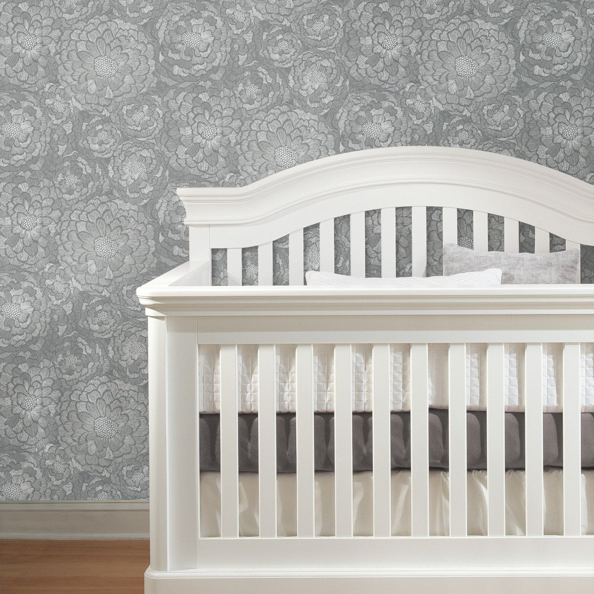 Zen Dahlia Grey Peel & Stick Wallpaper with Modern Botanical Floral Pattern - York RMK12109WP
