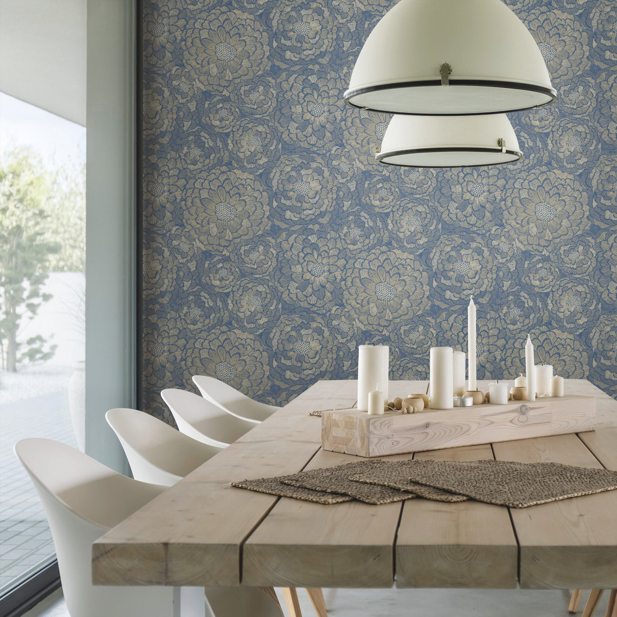 Zen Dahlia Blue Peel & Stick Wallpaper with Modern Botanical Floral Pattern - York RMK12110WP