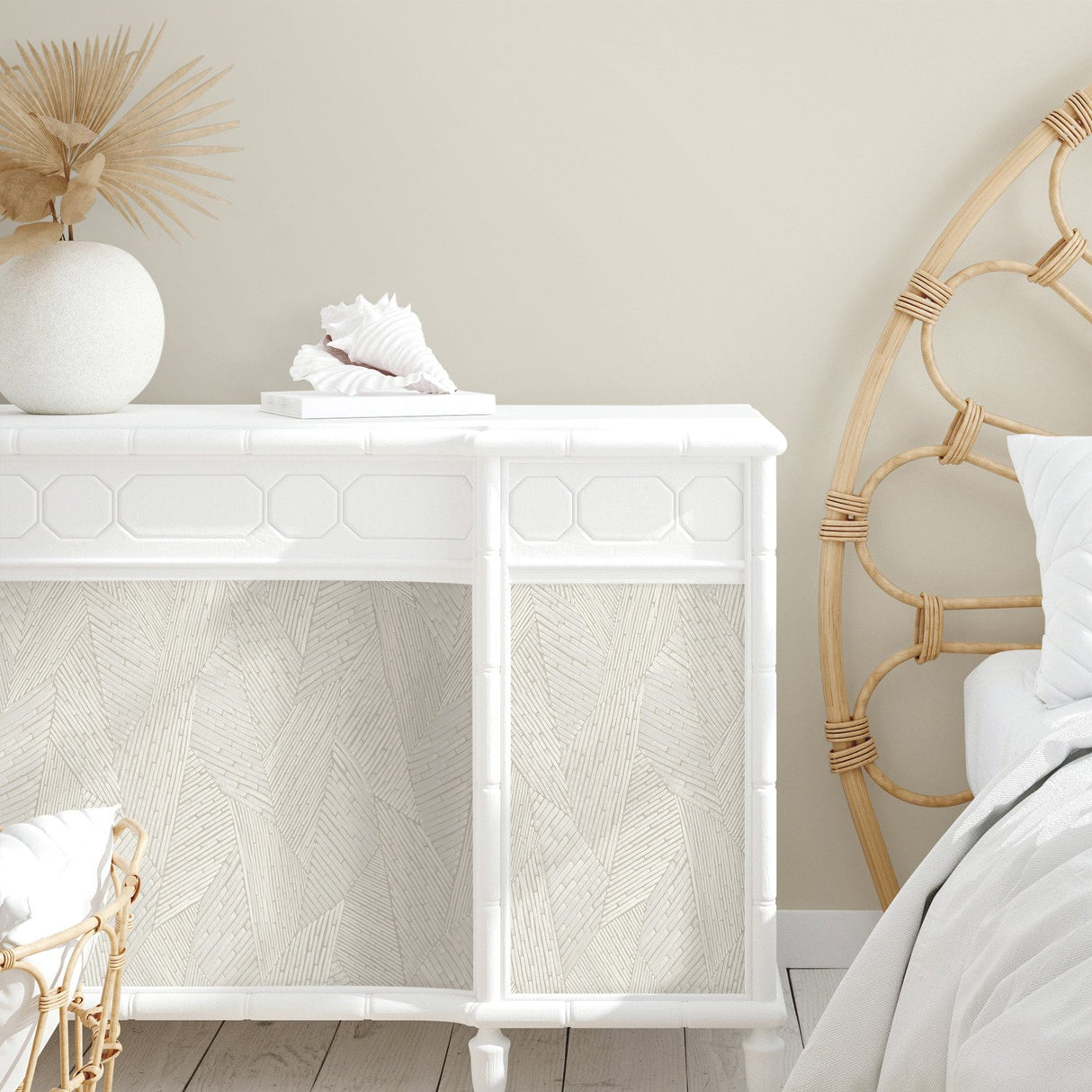 Woven Reed Stitch Taupe Peel & Stick Wallpaper with Pearl Geometric Motif - York RMK12113WP