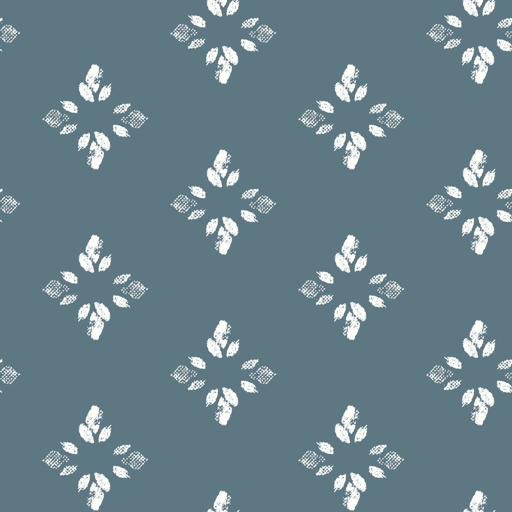 Pressed Petals Denim Peel & Stick Wallpaper with Floral Diamond Motif - York RMK12146WP