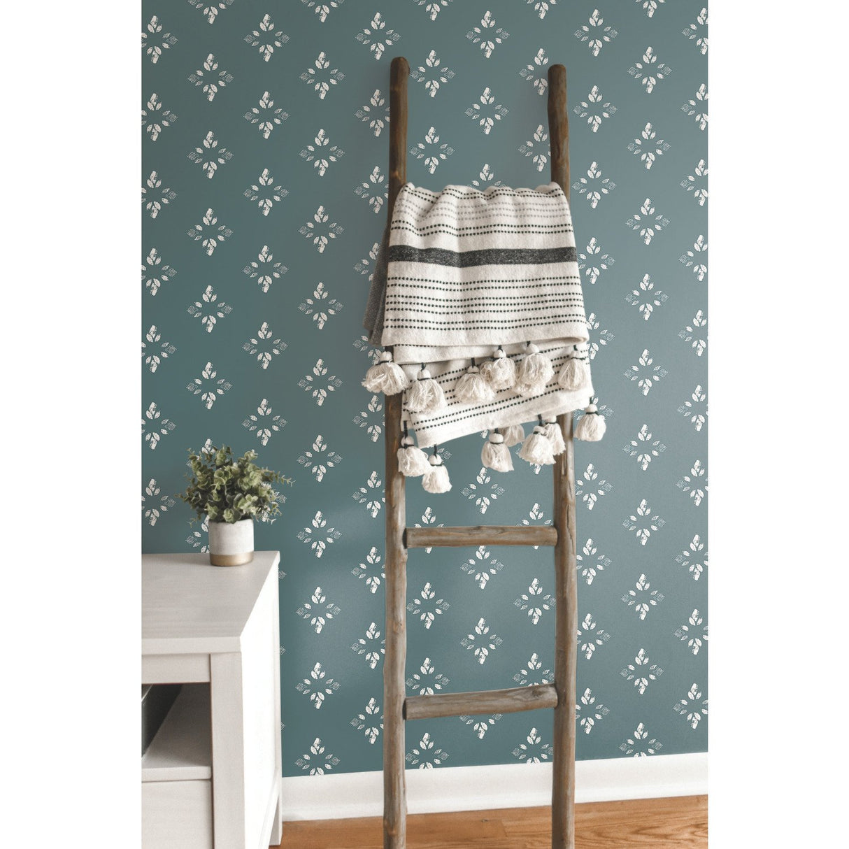 Pressed Petals Denim Peel & Stick Wallpaper with Floral Diamond Motif - York RMK12146WP