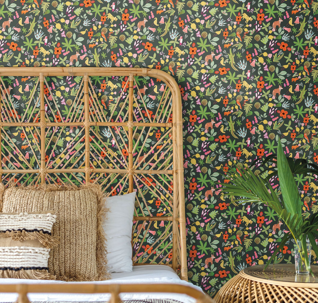 Selva Green Peel & Stick Wallpaper with Whimsical Botanical Flowers Pattern - York RMK12157RL
