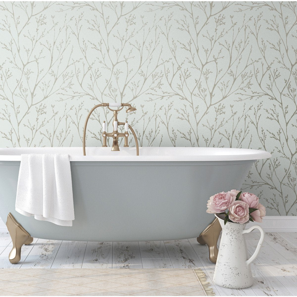 Tree Branches Blue Peel & Stick Wallpaper with Whimsical Botanical Trees Pattern - York RMK12161WP