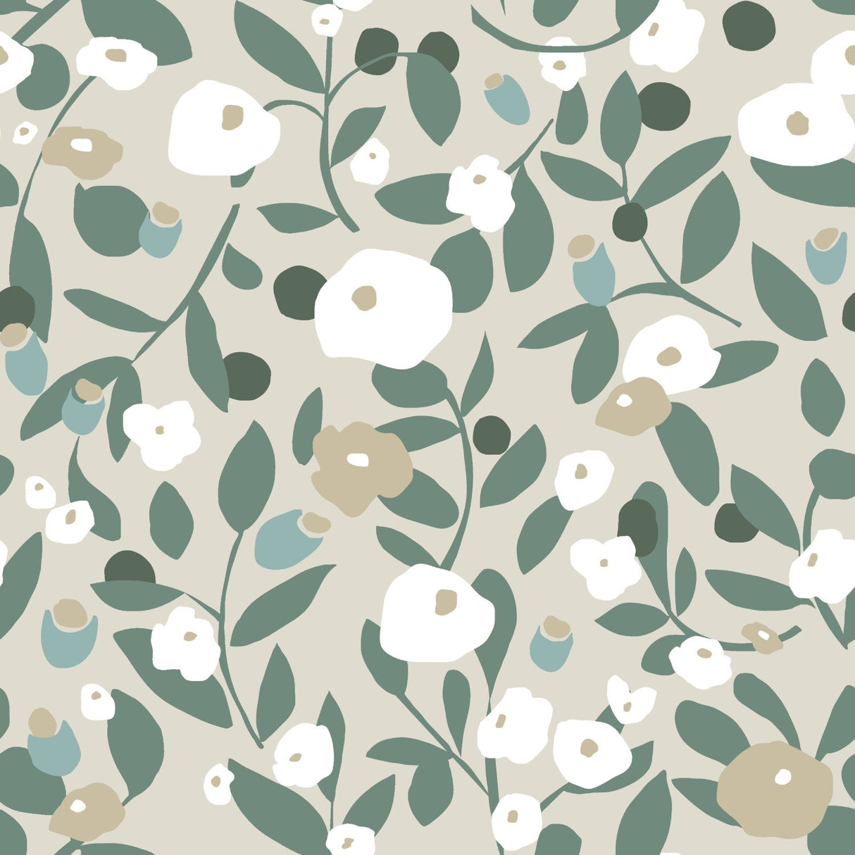 Kensington Garden Beige Peel & Stick Wallpaper with Whimsical Botanical Floral Pattern - York RMK12164PLW