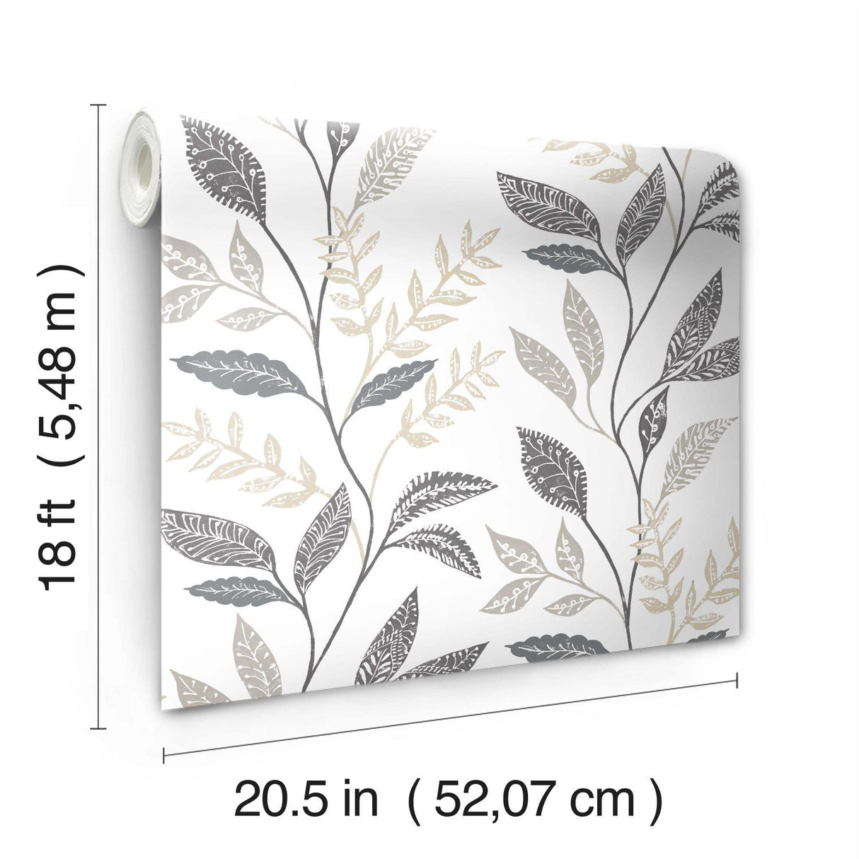 Cottage Vine Grey Peel & Stick Wallpaper with Whimsical Botanical Floral Pattern - York RMK12178PLW