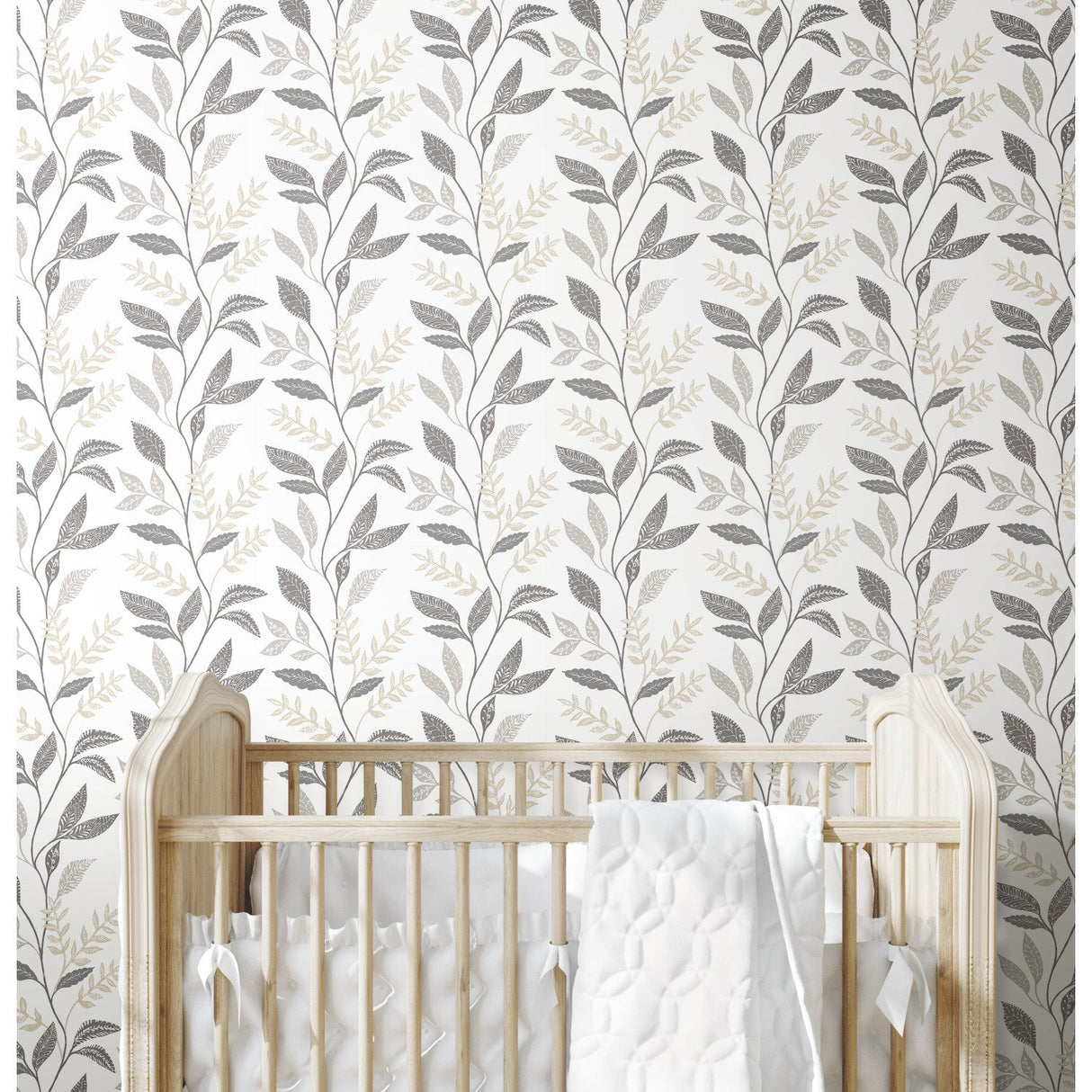 Cottage Vine Grey Peel & Stick Wallpaper with Whimsical Botanical Floral Pattern - York RMK12178PLW