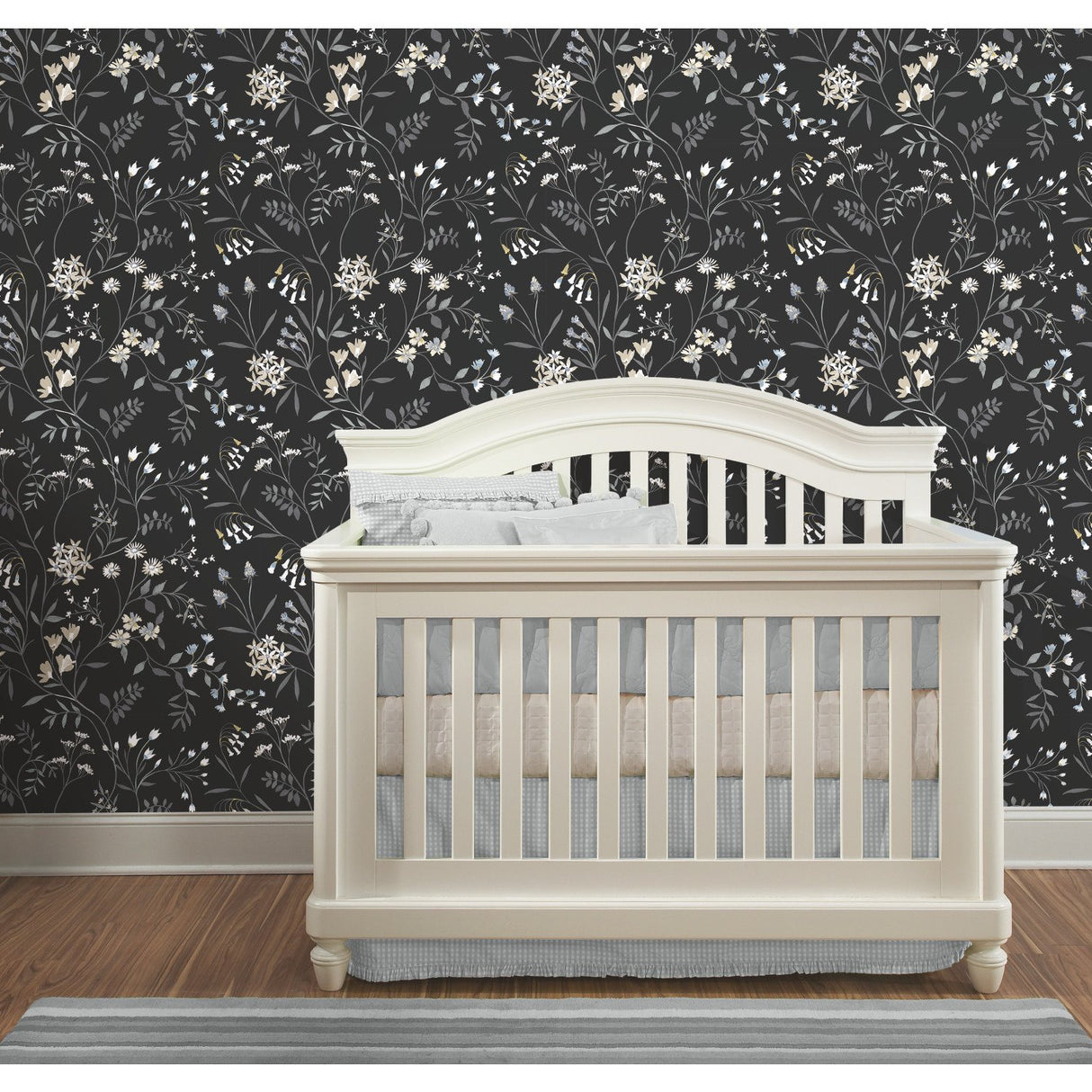 Meadow Mix Black Peel & Stick Wallpaper with Whimsical Botanical Flowers Pattern - York RMK12179PLW