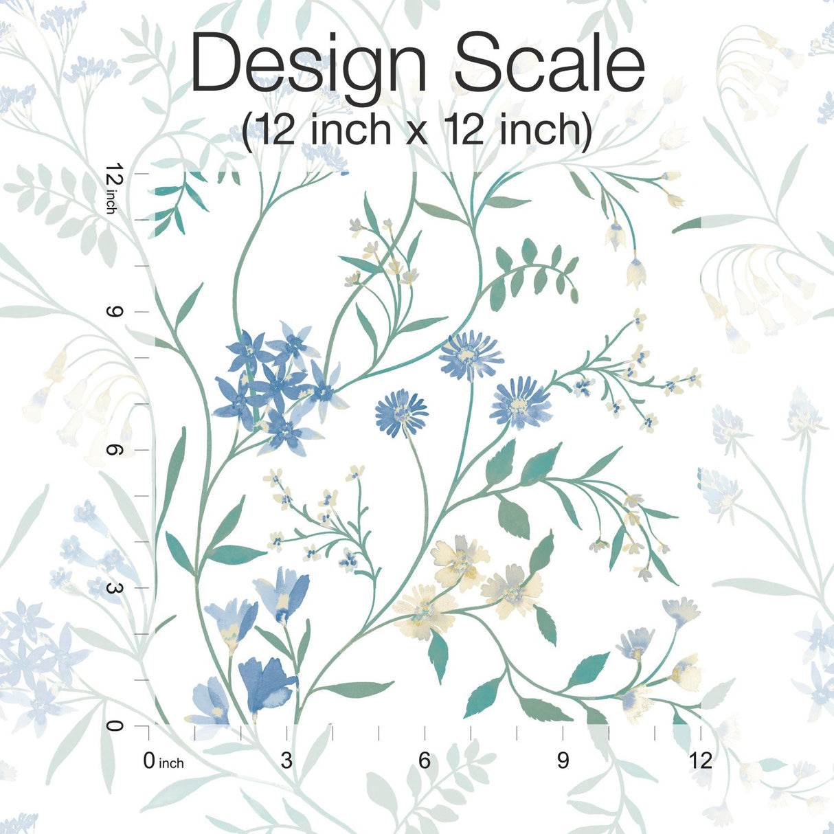 Meadow Mix Blue Peel & Stick Wallpaper with Botanical Floral Pattern, Whimsical Style - York RMK12182PLW