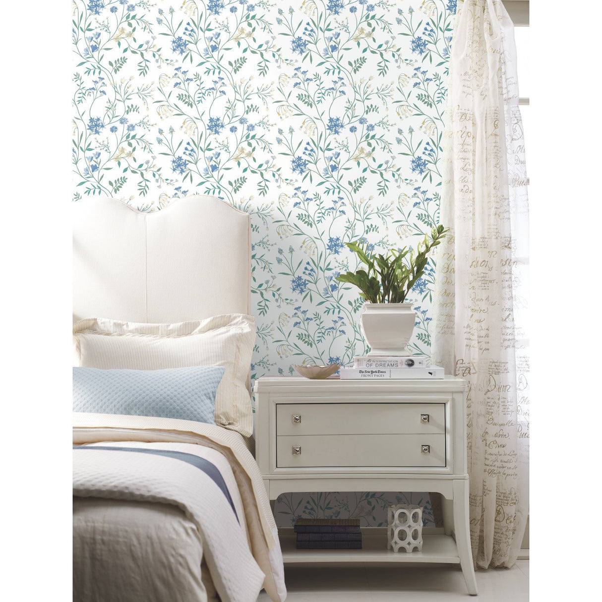 Meadow Mix Blue Peel & Stick Wallpaper with Botanical Floral Pattern, Whimsical Style - York RMK12182PLW