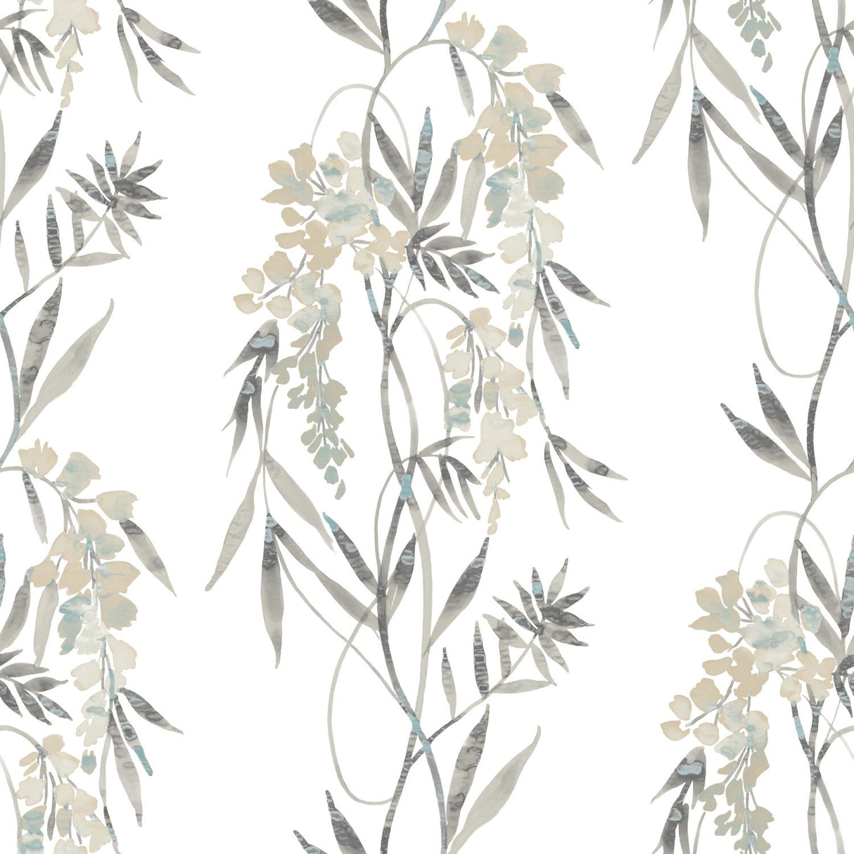 Nouveaux Wisteria Taupe Peel & Stick Wallpaper with Botanical Floral Pattern, Whimsical Style - York RMK12183PLW