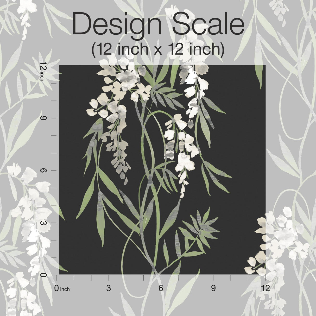 Nouveaux Wisteria Green Peel & Stick Wallpaper with Botanical Floral Pattern, Whimsical Style - York RMK12184PLW