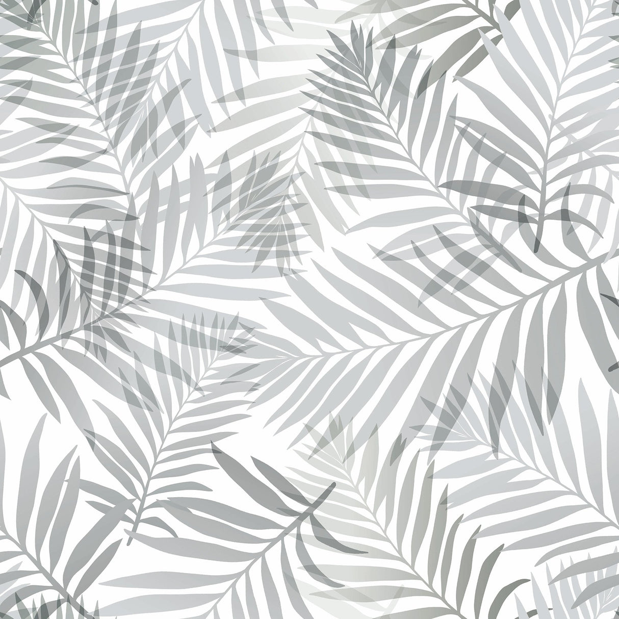 Tropical Vibe Grey Peel & Stick Wallpaper with Botanical Leaves Pattern, Tropical Style - York RMK12187PLW
