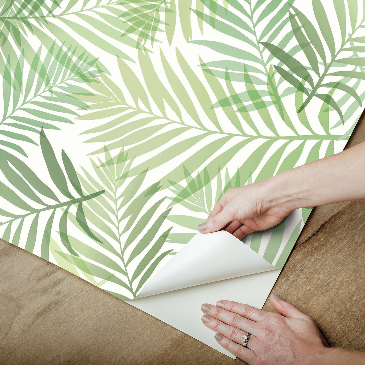 Tropical Vibe Green Peel & Stick Wallpaper with Botanical Leaves Motif - York RMK12188PLW