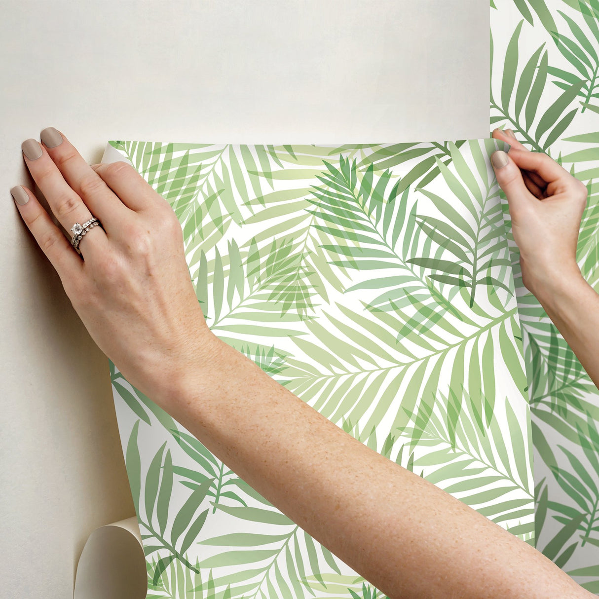 Tropical Vibe Green Peel & Stick Wallpaper with Botanical Leaves Motif - York RMK12188PLW