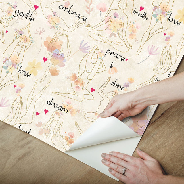 Yoga Goddesses Purple Peel & Stick Wallpaper