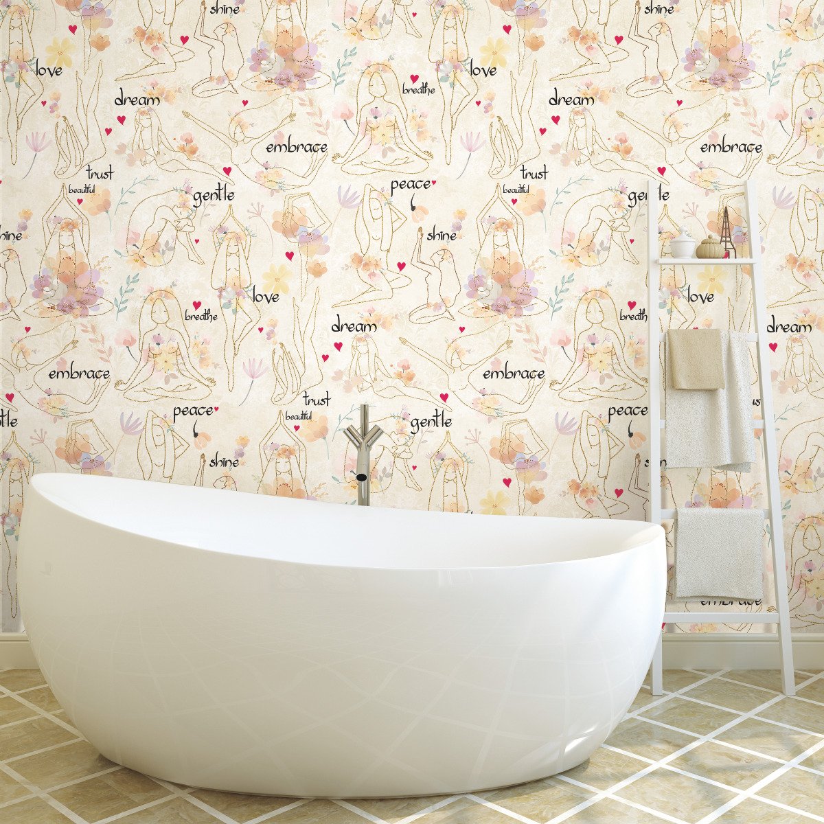 Yoga Goddesses Purple Peel & Stick Wallpaper