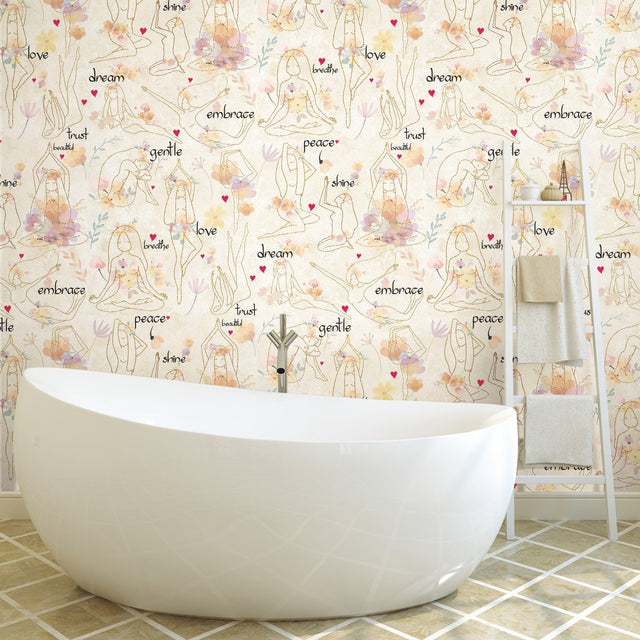 Yoga Goddesses Purple Peel & Stick Wallpaper