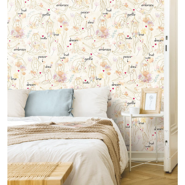 Yoga Goddesses Purple Peel & Stick Wallpaper