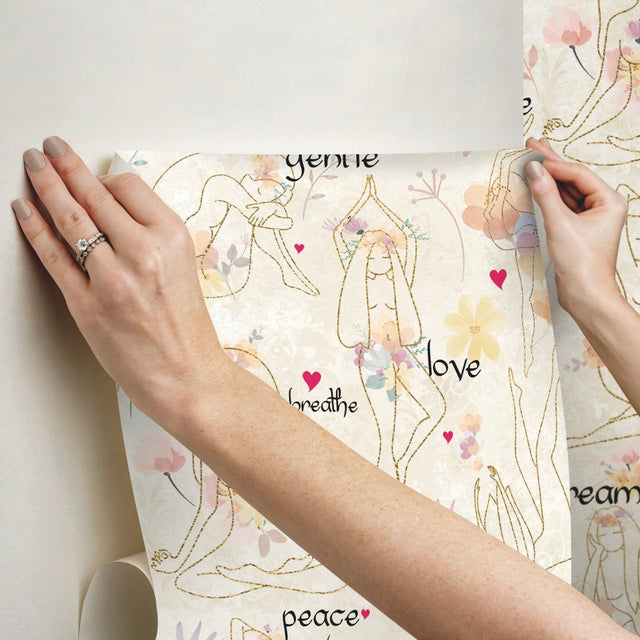 Yoga Goddesses Purple Peel & Stick Wallpaper