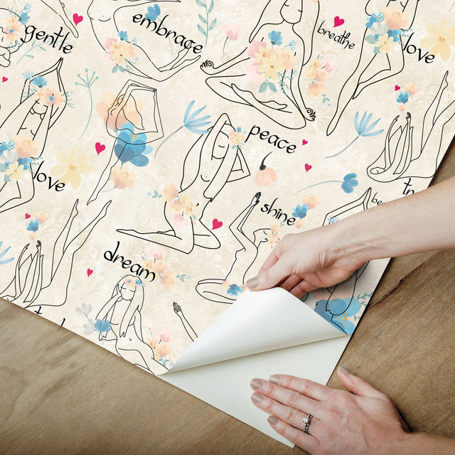 Yoga Goddesses Blue Peel & Stick Wallpaper