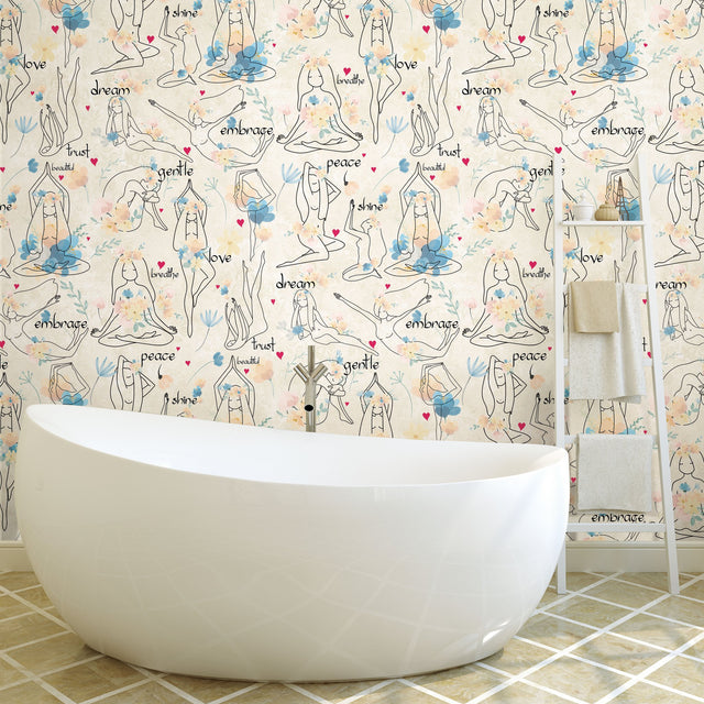 Yoga Goddesses Blue Peel & Stick Wallpaper