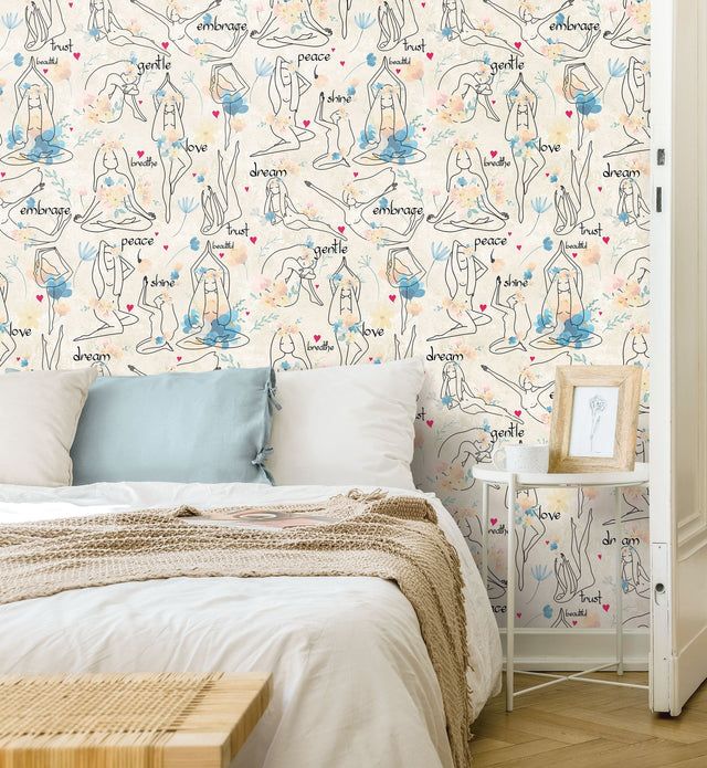 Yoga Goddesses Blue Peel & Stick Wallpaper