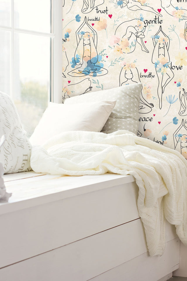 Yoga Goddesses Blue Peel & Stick Wallpaper