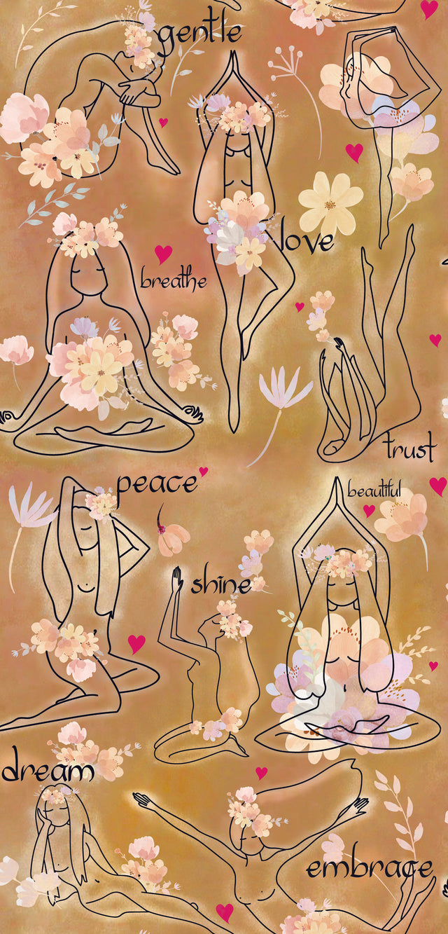 Yoga Goddesses Brown Peel & Stick Wallpaper