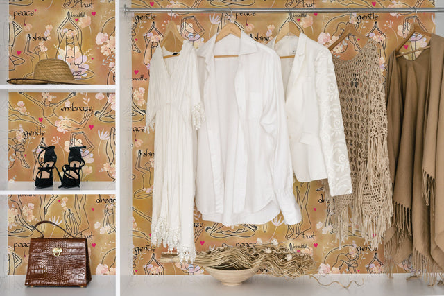 Yoga Goddesses Brown Peel & Stick Wallpaper