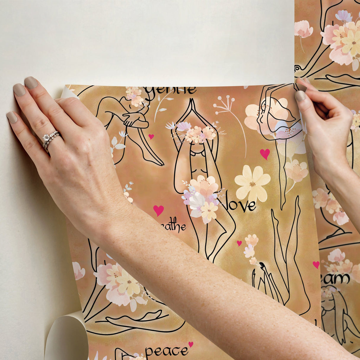 Yoga Goddesses Brown Peel & Stick Wallpaper