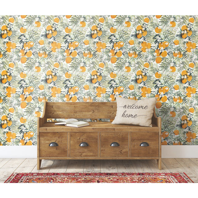 Orange Blossom Orange Peel & Stick Wallpaper with Fruit Motif - York RMK12199RL