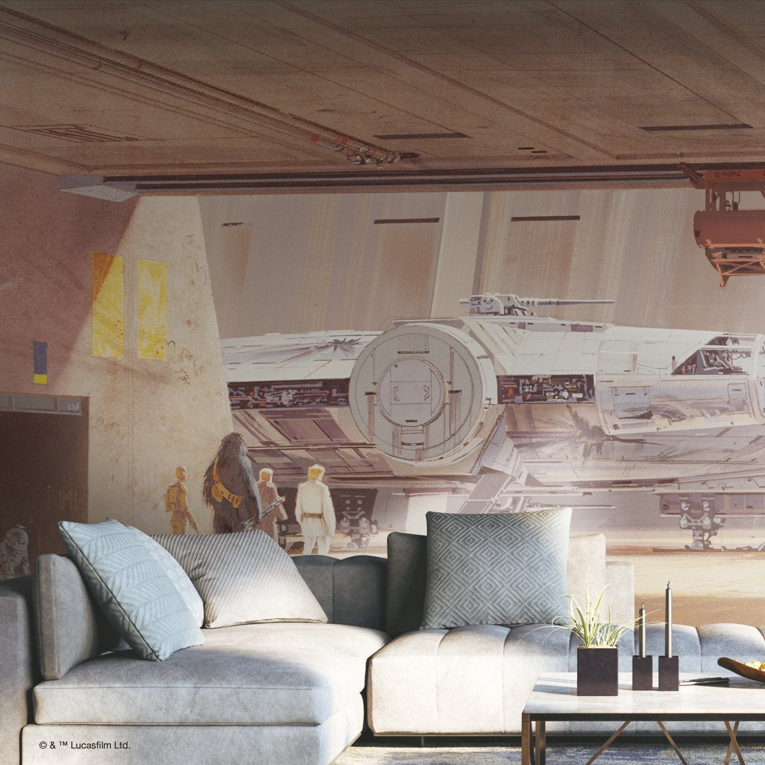 Ralph McQuarries Star Wars Docking Bay Millennium Falcon Peel & Stick Wall Mural Beige - York RMK12200M