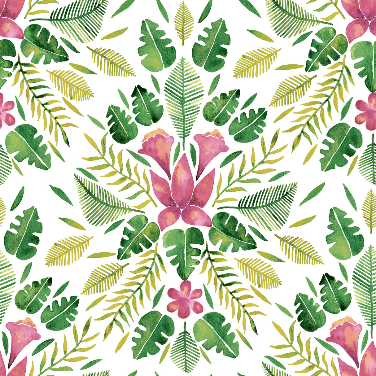 Cat Coquillette Tropical Green Peel & Stick Wallpaper with Botanical Flowers Motif, Whimsical Style - York RMK12204WP