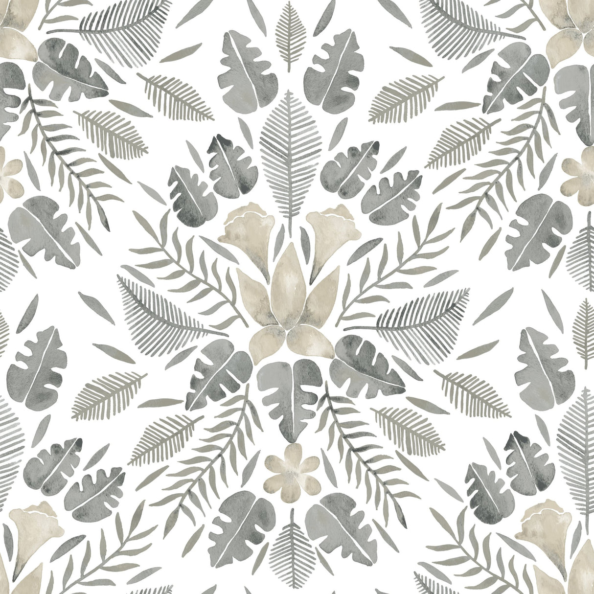 Grey Cat Coquillette Tropical Peel & Stick Wallpaper in Grey with Botanical Floral Motif - York RMK12205WP